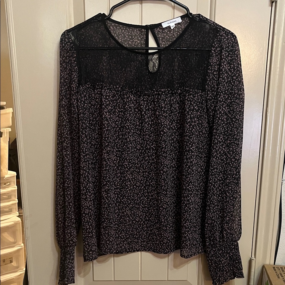 Pleione Black and Pink Floral Blouse